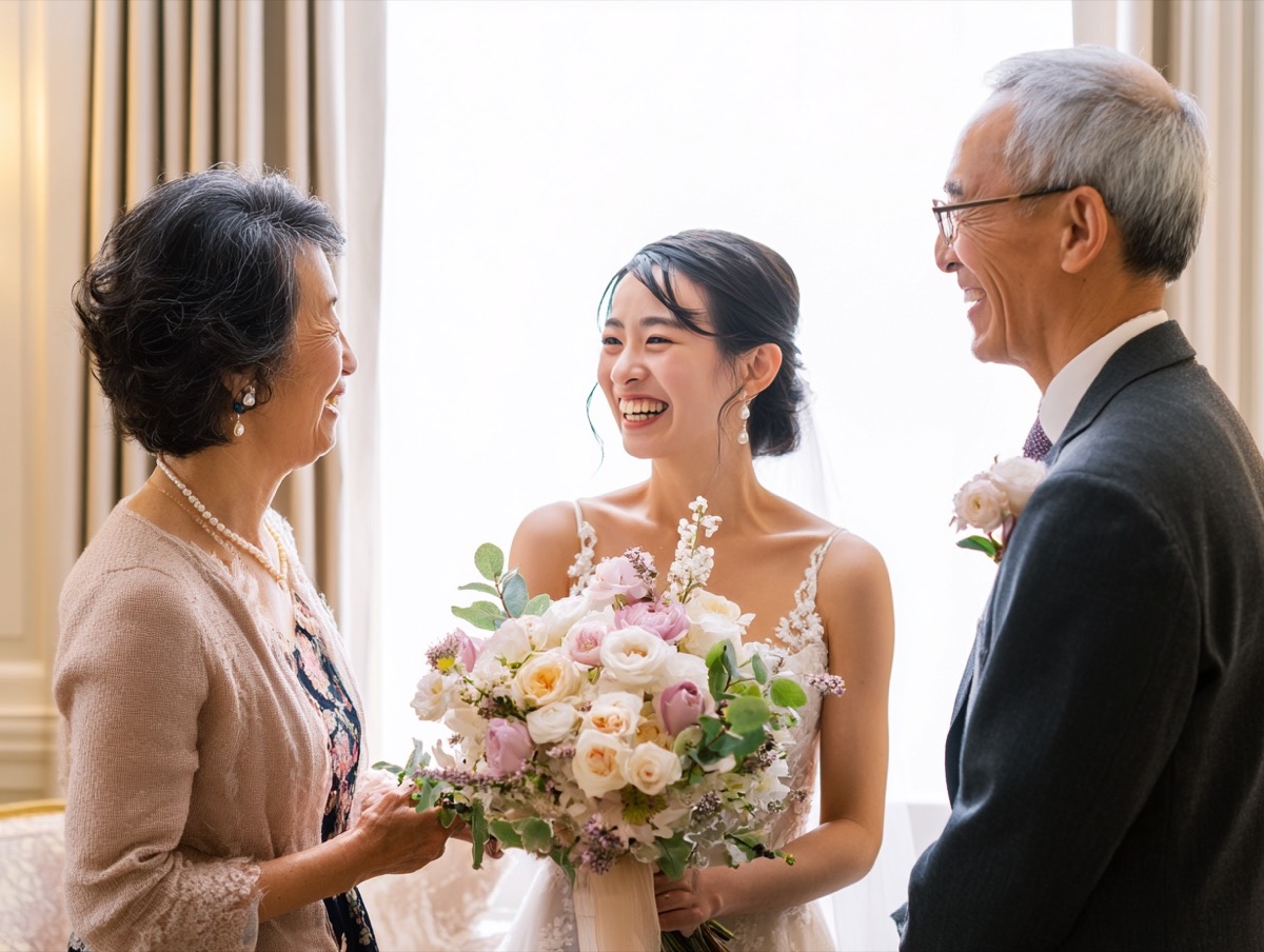 花嫁とご両親が笑顔で語り合うイメージ